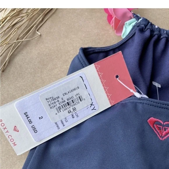 Kids Navy Blue Floral Swimsuit - Picture 3 of 3